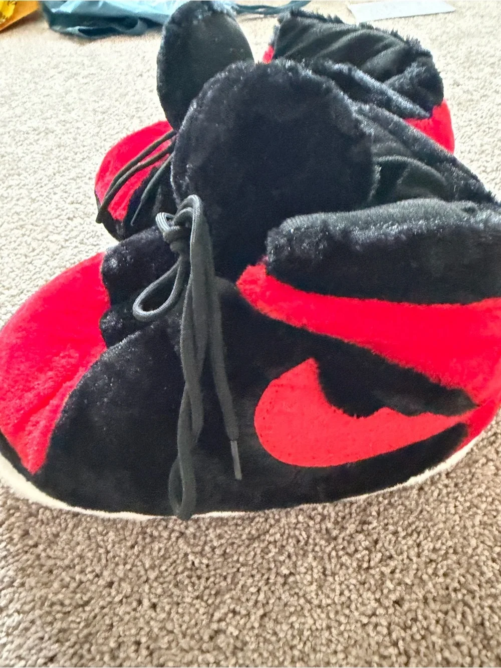 Jordan Black & Red Plush Kids Slippers with White Sole - one size fits 10+